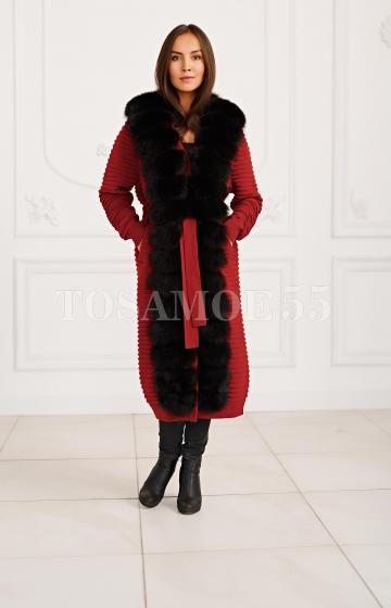 Вязаное пальто-кардиган с финским песцом