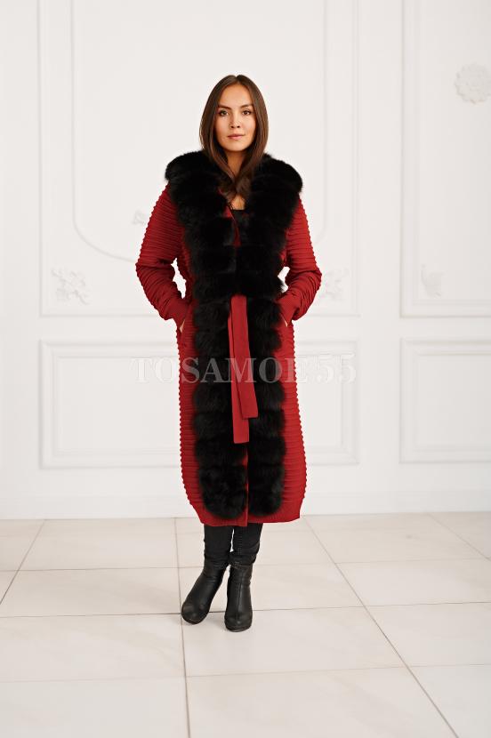 Вязаное пальто-кардиган с финским песцом фото №1