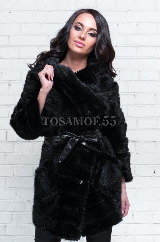 Пальто из норки черного цвета с отложным воротником фото №1