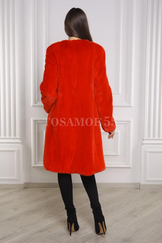 Шуба-пальто из норки красного цвета фото №6