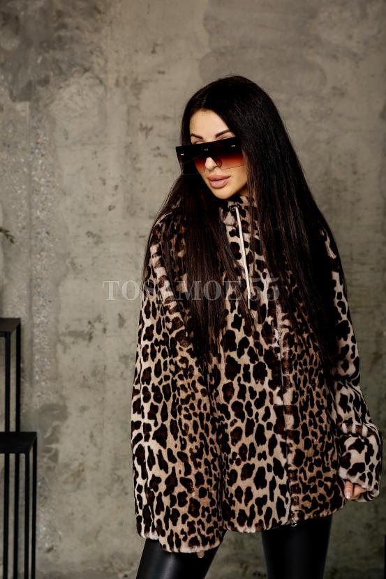 Куртка шубка из Эко Меха леопардового цвета фото №4