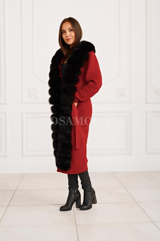 Вязаное пальто-кардиган с финским песцом фото №2