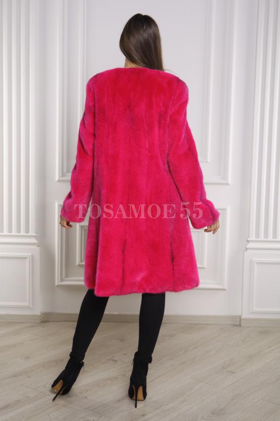 Шуба-пальто из норки цвета фуксия фото №6