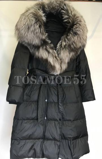 Черный длинный пуховик с чернобуркой