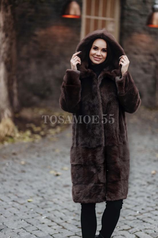 Норковая шуба с капюшоном коричневая - купить за 87000 в интернет магазине  tosamoe55.ru | Артикул: т15-047