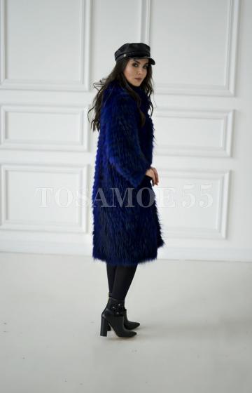Меховое пальто из чернобурки синего цвета