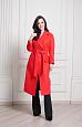 Удлиненное пальто красного цвета с поясом фото №2