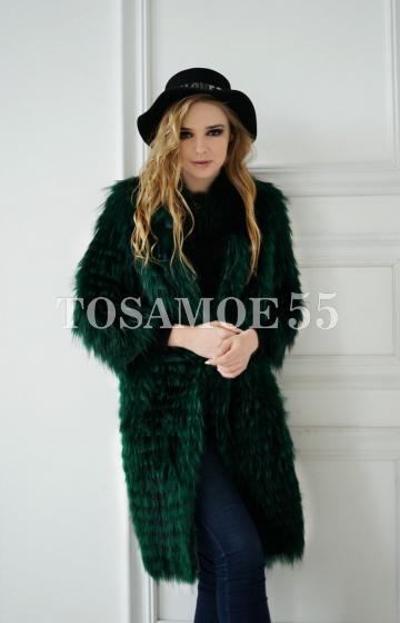 Меховое пальто из чернобурки зеленого цвета